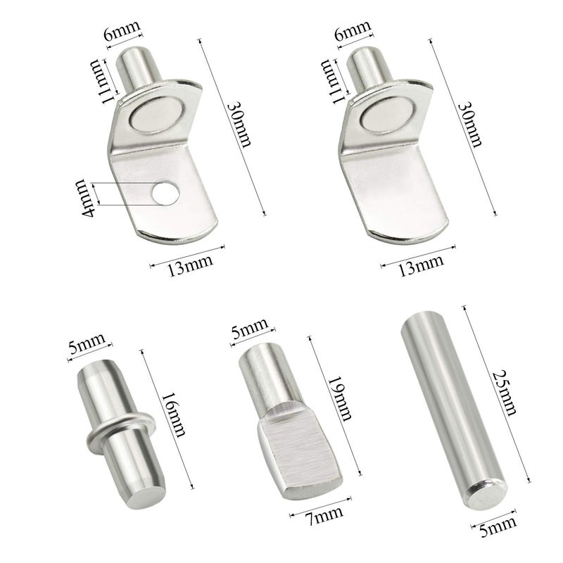 Sutemribor 85PCS Nickel Plated Shelf Bracket Pegs Cabinet Furniture Shelf Pins Support, 5 Styles - Image 2
